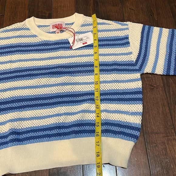 Solid & Striped The Tobi Sweater Marina Blue Stripe Open Weave Crewneck S NWT - Picture 7 of 12